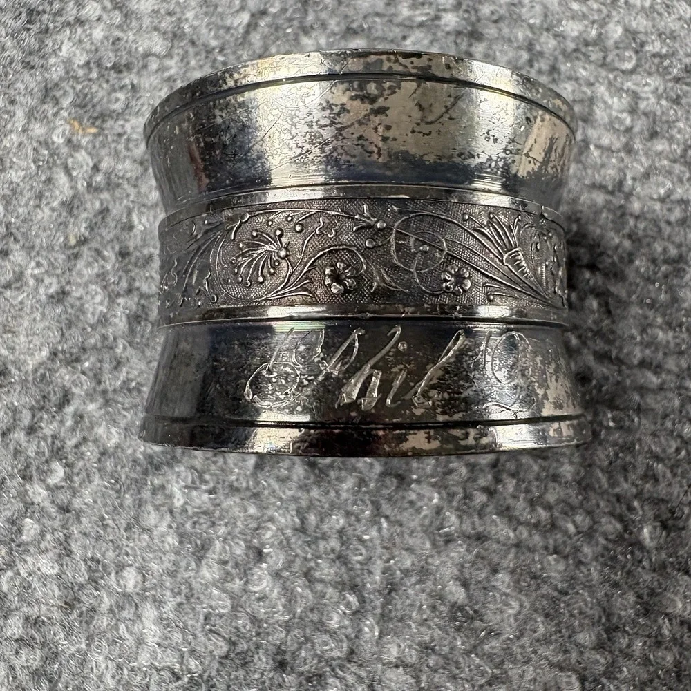 Antique Victorian Silverplate Floral Monogram Napkin Ring Estate 1880s Ornate‎